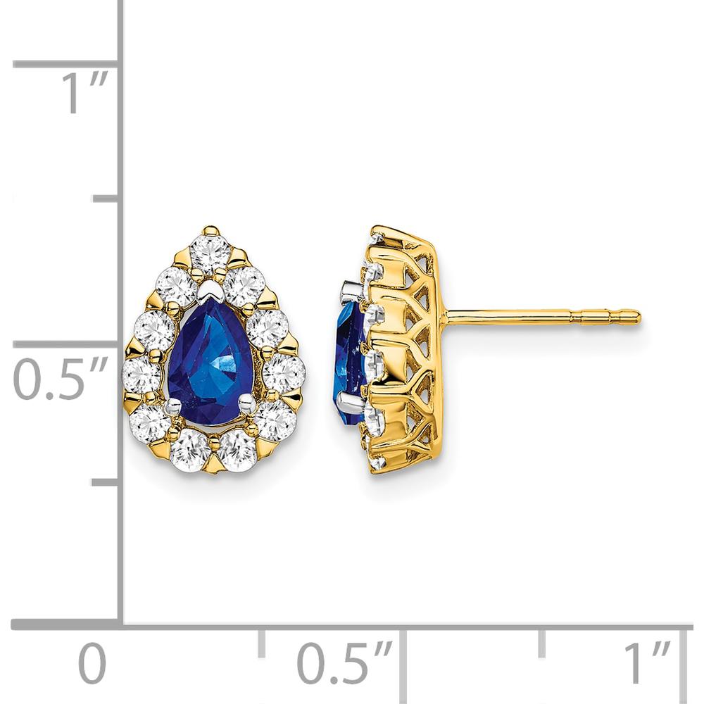 14K Yellow Gold Pear Sapphire and Diamond Halo Post Earrings - 1.03 Carat Total Sapphire Weight, 0.77 Carat Total Diamond Weight by Monteluci Fine Jewelry