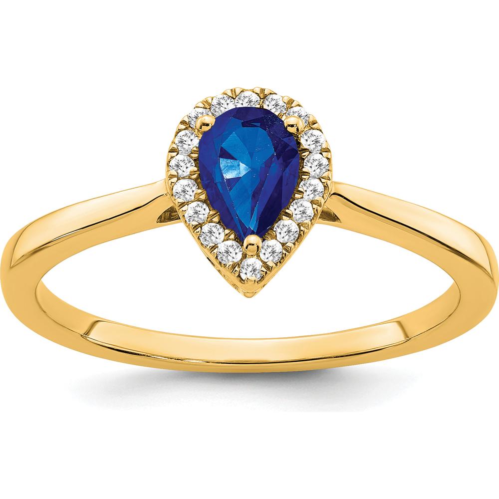 14K Yellow Gold Pear Sapphire and Diamond Halo Ring - 0.5 Carat Sapphire, 0.09 Carat Diamond Total Weight by 0