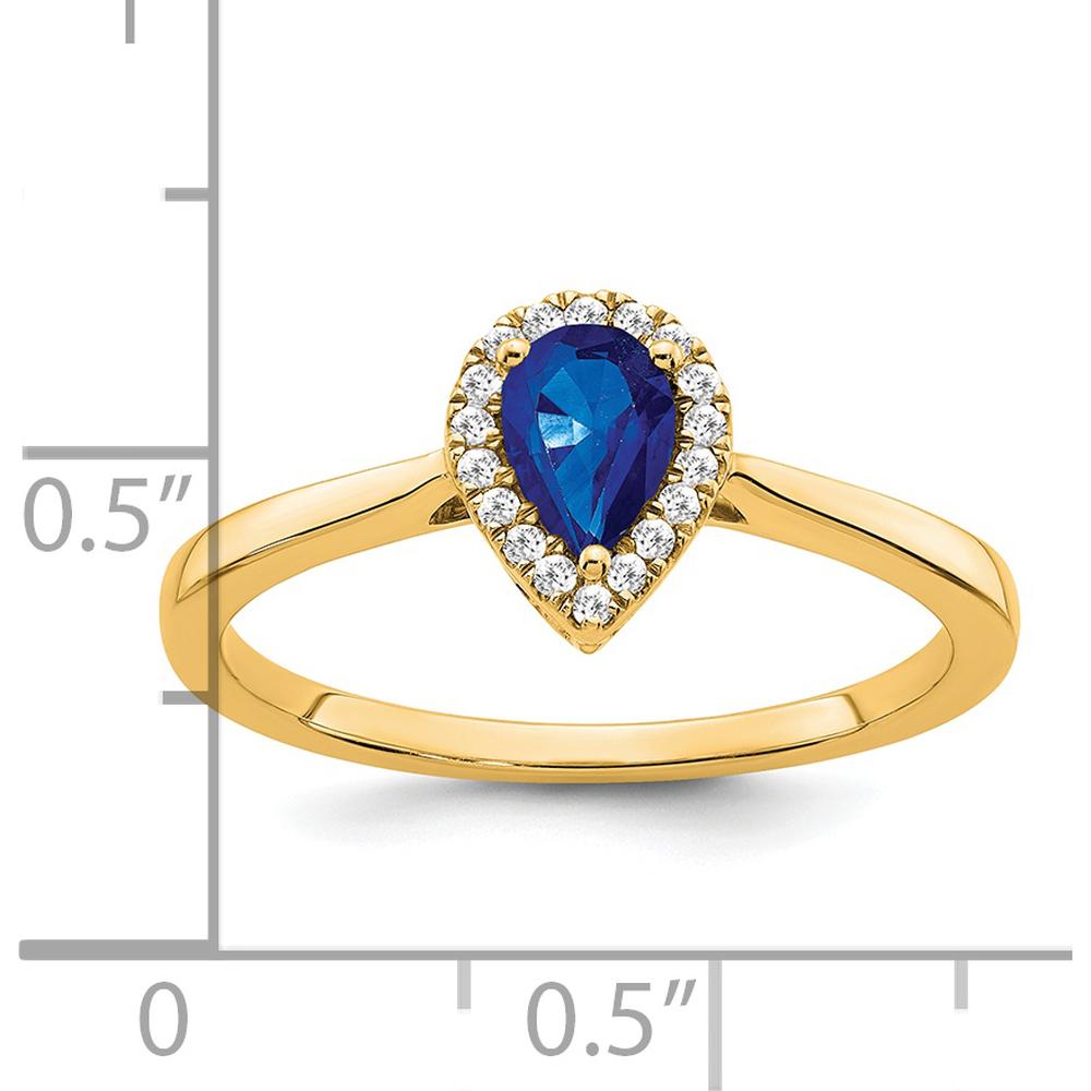 14K Yellow Gold Pear Sapphire and Diamond Halo Ring - 0.5 Carat Sapphire, 0.09 Carat Diamond Total Weight by 0