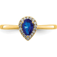 14K Yellow Gold Pear Sapphire and Diamond Halo Ring - 0.5 Carat Sapphire, 0.09 Carat Diamond Total Weight by 0