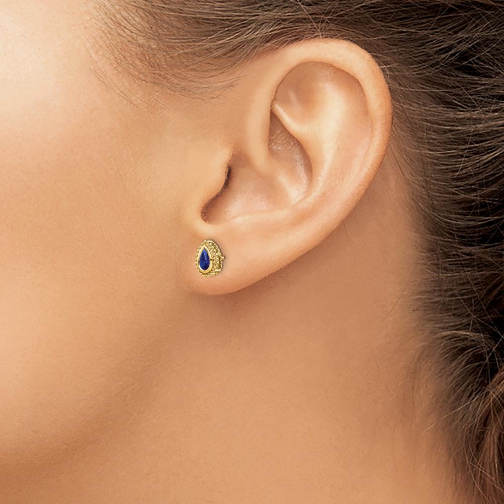 14K Yellow Gold Pear Sapphire Post Earrings - 0.25 Carat Total Sapphire Weight by Monteluci Fine Jewelry