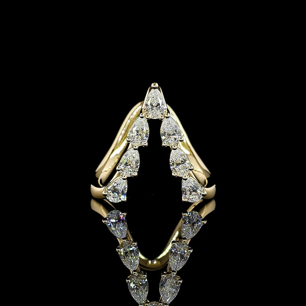 14K Yellow Gold Pear-Shape 7-Stone Ring with Lab-Grown E-F VS1 Diamonds - 1.23 Carats Total Diamond Weight - Covaloro Fine Jewelry