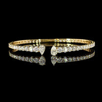 14K Yellow Gold Pear Shape Bangle Bracelet with 4.32 Carat Lab Grown Diamonds - Prong Set E-F VS Pear and Round Cuts - Covaloro Fine Jewelry