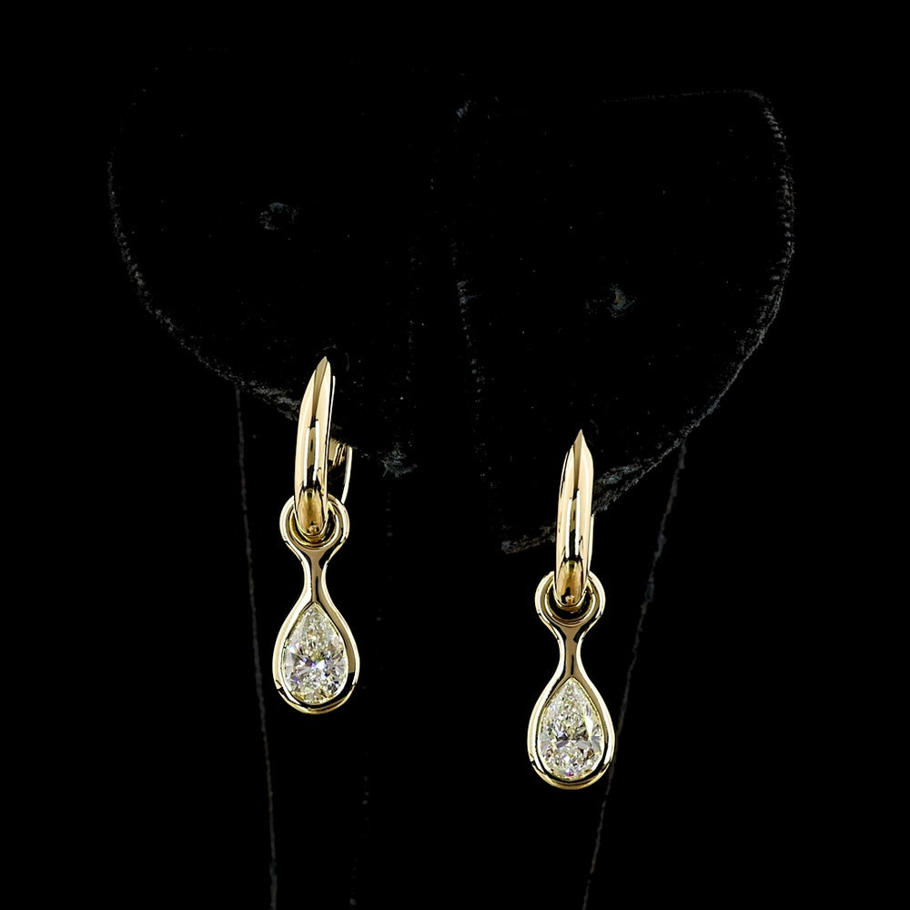 14K Yellow Gold Pear Shape Bezel Set Hanging Earrings with Lab-Grown Diamonds - 1.09 Carat Total Diamond Weight - Covaloro Fine Jewelry