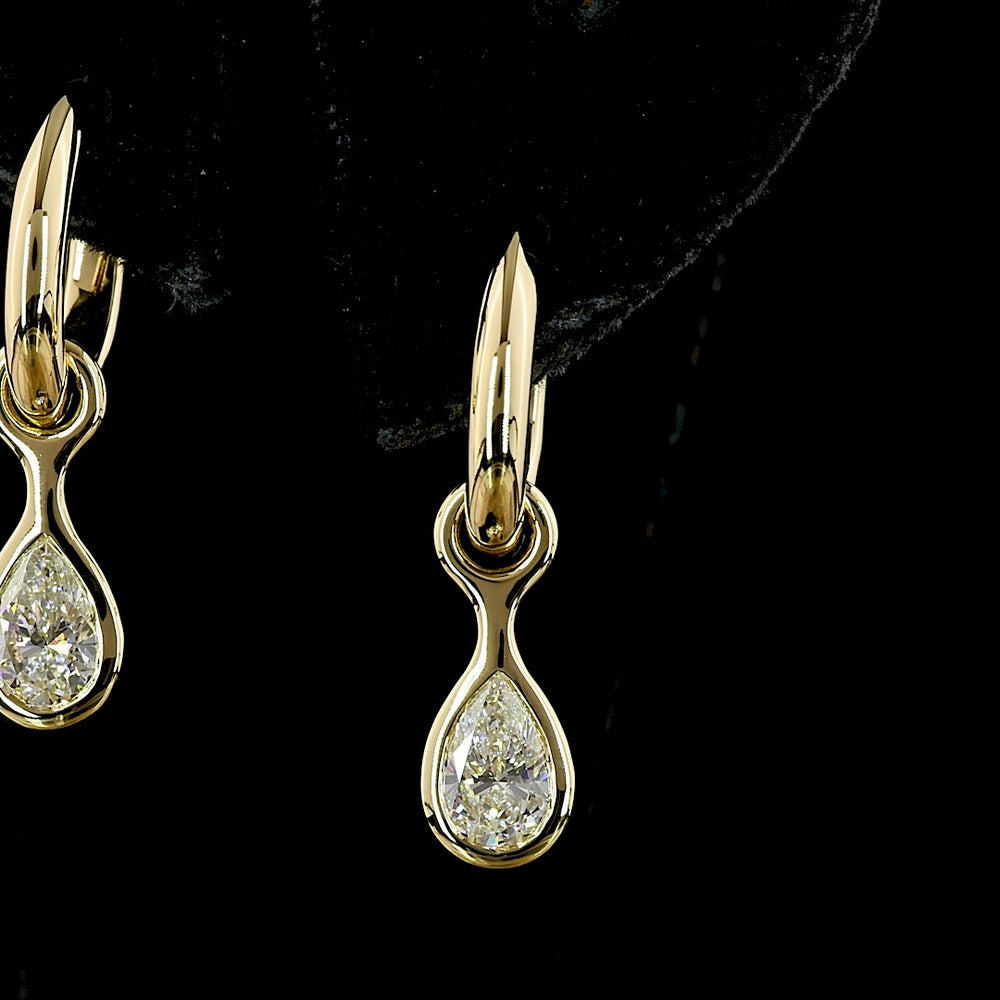 14K Yellow Gold Pear Shape Bezel Set Hanging Earrings with Lab-Grown Diamonds - 1.09 Carat Total Diamond Weight - Covaloro Fine Jewelry