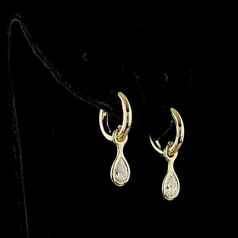 14K Yellow Gold Pear Shape Bezel Set Hanging Earrings with Lab-Grown Diamonds - 1.09 Carat Total Diamond Weight - Covaloro Fine Jewelry