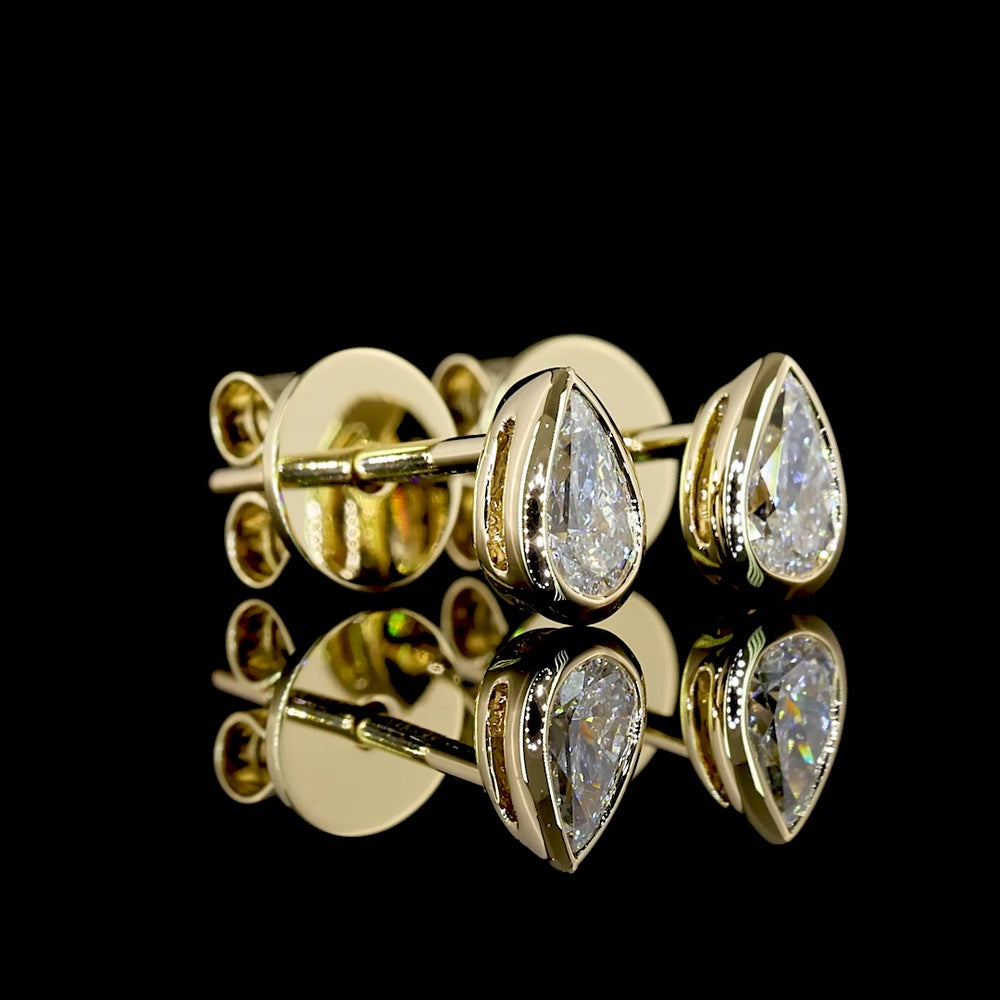 14K Yellow Gold Pear Shape Bezel-Set Lab Diamond Stud Earrings - 0.30 Carat Total Weight, E-F Color VS2 Clarity - Covaloro Fine Jewelry
