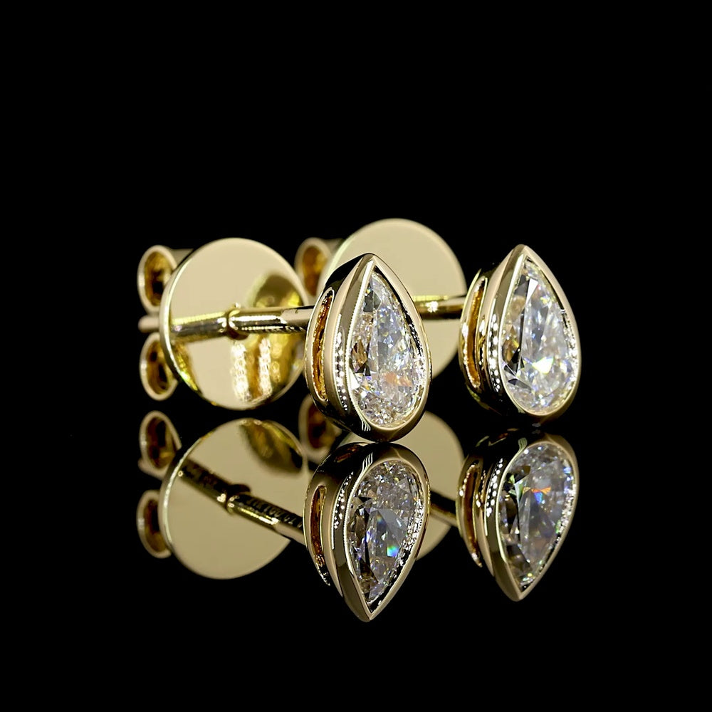 14K Yellow Gold Pear Shape Bezel Set Lab Diamond Stud Earrings - 0.33 Carat Total Weight, E-F Color VS Clarity - Covaloro Fine Jewelry