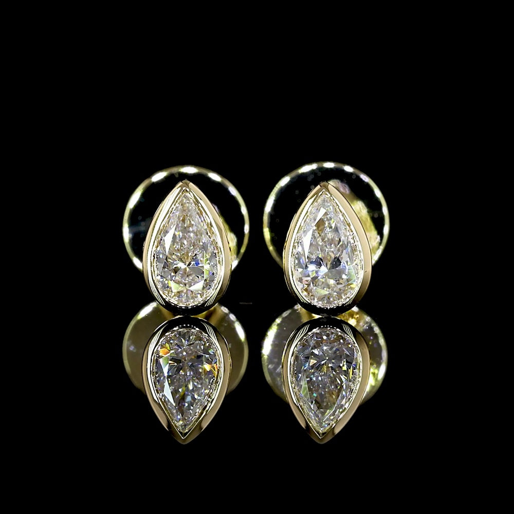 14K Yellow Gold Pear Shape Bezel Set Lab Diamond Stud Earrings - 0.33 Carat Total Weight, E-F Color VS Clarity - Covaloro Fine Jewelry