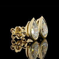 14K Yellow Gold Pear-Shape Bezel Set Lab Diamond Stud Earrings - 3.03 Carat Total Weight, IGI Certified D-E Color, VVS1-VVS2 Clarity - Covaloro Fine Jewelry