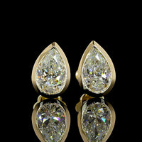 14K Yellow Gold Pear-Shape Bezel Set Lab Diamond Stud Earrings - 3.03 Carat Total Weight, IGI Certified D-E Color, VVS1-VVS2 Clarity - Covaloro Fine Jewelry