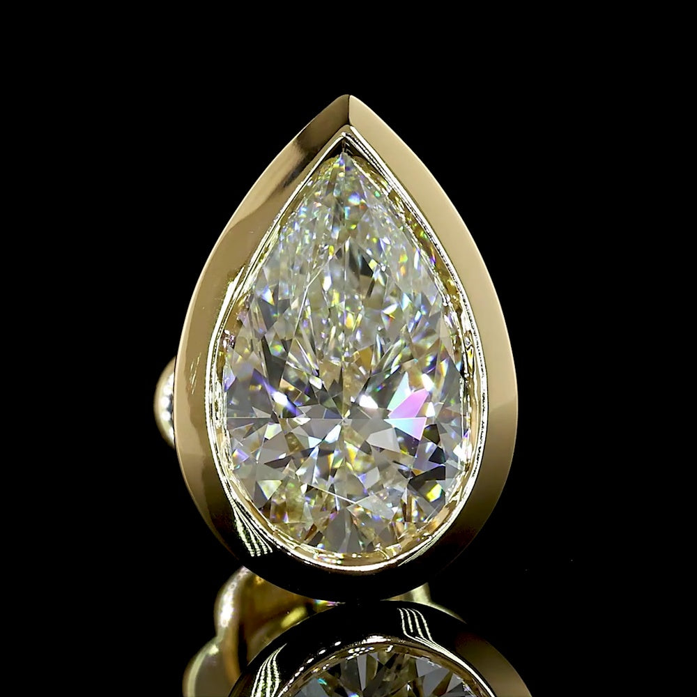 14K Yellow Gold Pear-Shape Bezel Set Lab Diamond Stud Earrings - 3.03 Carat Total Weight, IGI Certified D-E Color, VVS1-VVS2 Clarity - Covaloro Fine Jewelry