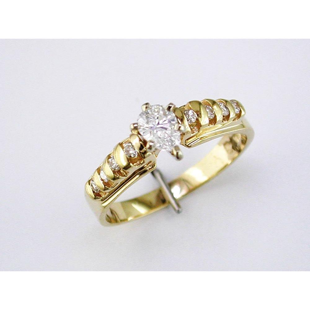 14K Yellow Gold Pear Shape Diamond Engagement Ring with Round Cut Side Stones - 0.46 Carat Total Diamond Weight - Royal Jewelry