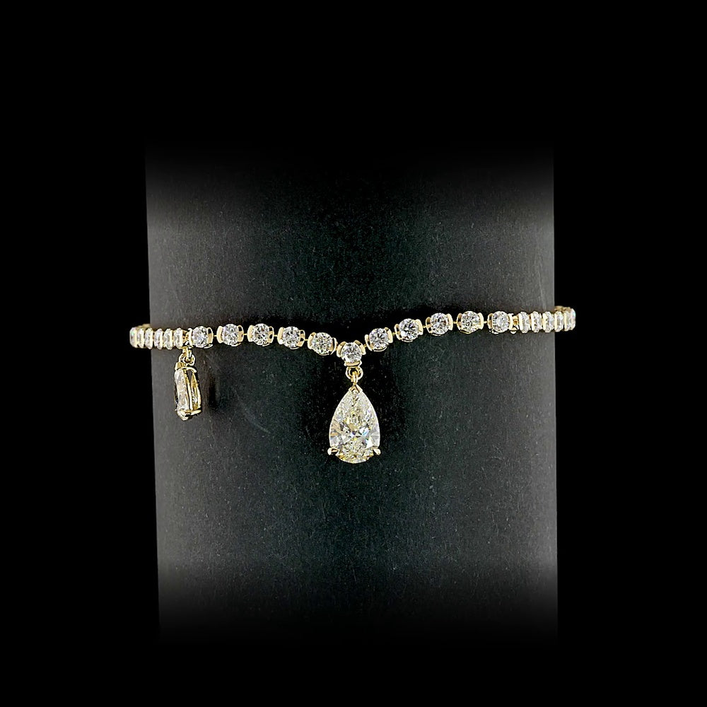 14K Yellow Gold Pear Shape Diamond Special Bracelet with Half Bezel and Prong Set Round and Pear Lab Diamonds - 3.97 Carats Total Diamond Weight - Covaloro Fine Jewelry