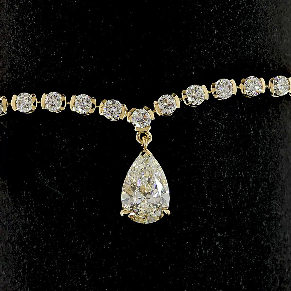 14K Yellow Gold Pear Shape Diamond Special Bracelet with Half Bezel and Prong Set Round and Pear Lab Diamonds - 3.97 Carats Total Diamond Weight - Covaloro Fine Jewelry
