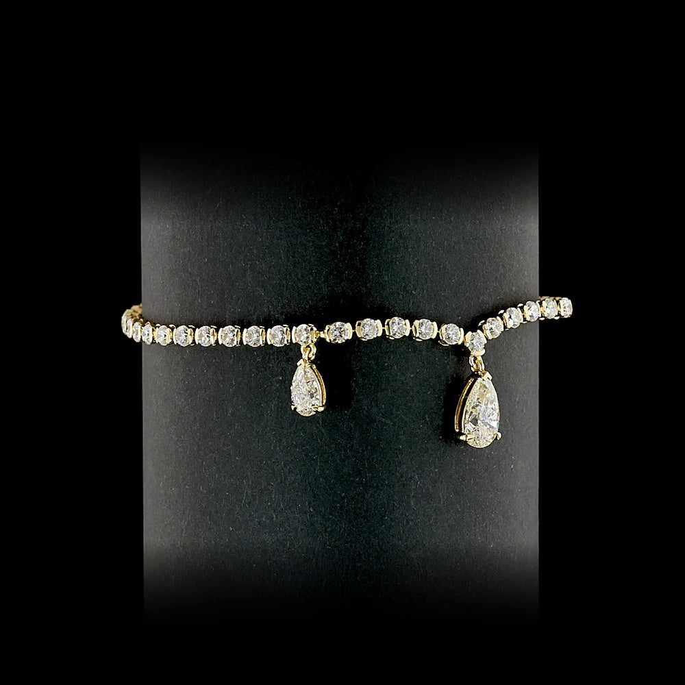 14K Yellow Gold Pear Shape Diamond Special Bracelet with Half Bezel and Prong Set Round and Pear Lab Diamonds - 3.97 Carats Total Diamond Weight - Covaloro Fine Jewelry