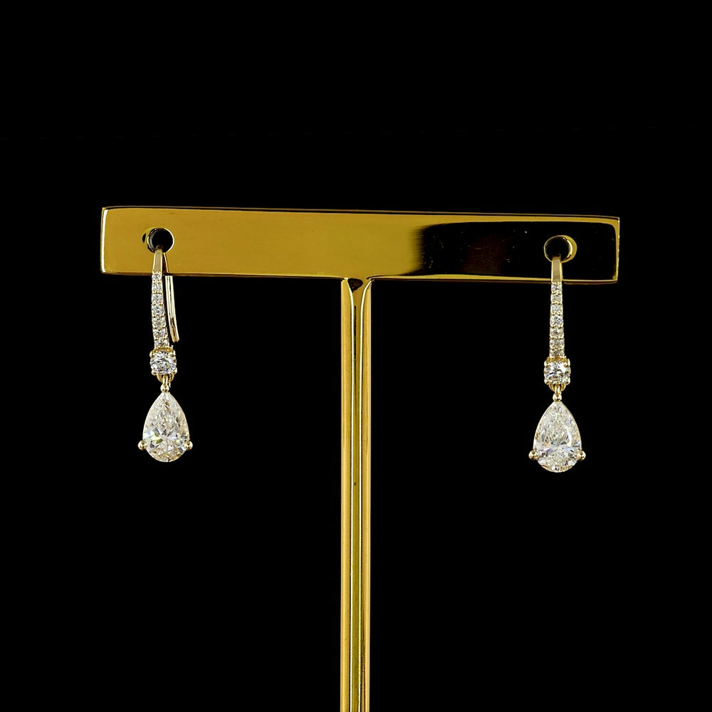 14K Yellow Gold Pear Shape Drop Earrings with 0.47 Carat Each Pear Cut Lab Diamonds and Pavé Set Brilliant Round Accents - 1.13 Carat Total Diamond Weight - Covaloro Fine Jewelry