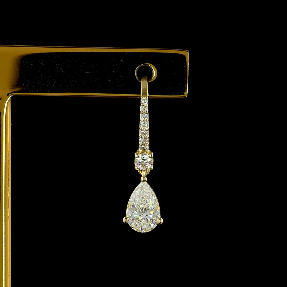 14K Yellow Gold Pear Shape Drop Earrings with 0.47 Carat Each Pear Cut Lab Diamonds and Pavé Set Brilliant Round Accents - 1.13 Carat Total Diamond Weight - Covaloro Fine Jewelry