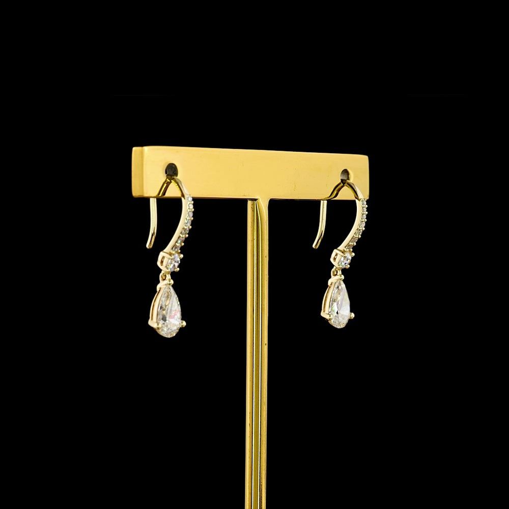 14K Yellow Gold Pear Shape Drop Earrings with 0.47 Carat Each Pear Cut Lab Diamonds and Pavé Set Brilliant Round Accents - 1.13 Carat Total Diamond Weight - Covaloro Fine Jewelry