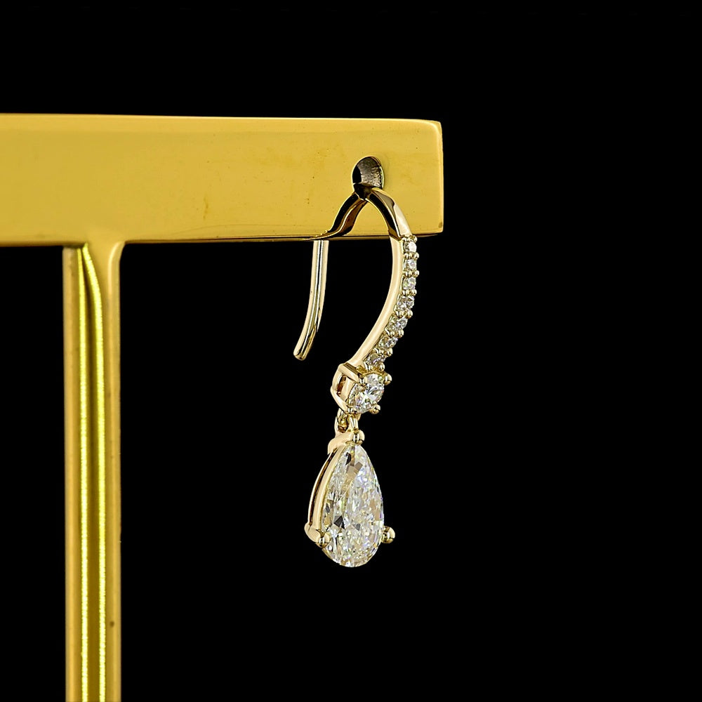 14K Yellow Gold Pear Shape Drop Earrings with 0.47 Carat Each Pear Cut Lab Diamonds and Pavé Set Brilliant Round Accents - 1.13 Carat Total Diamond Weight - Covaloro Fine Jewelry