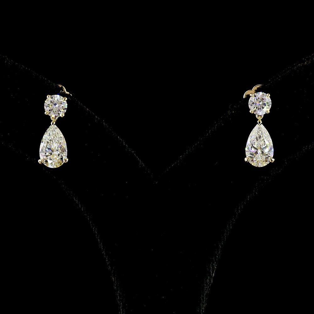 14K Yellow Gold Pear Shape Drop Earrings with Lab-Grown Diamonds - 2.9 Carat Total Weight (1.09 Carats & 1.05 Carats Pear, 0.76 Carats Brilliant Cut) - Covaloro Fine Jewelry