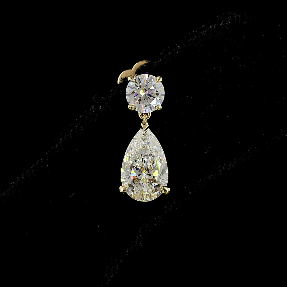 14K Yellow Gold Pear Shape Drop Earrings with Lab-Grown Diamonds - 2.9 Carat Total Weight (1.09 Carats & 1.05 Carats Pear, 0.76 Carats Brilliant Cut) - Covaloro Fine Jewelry
