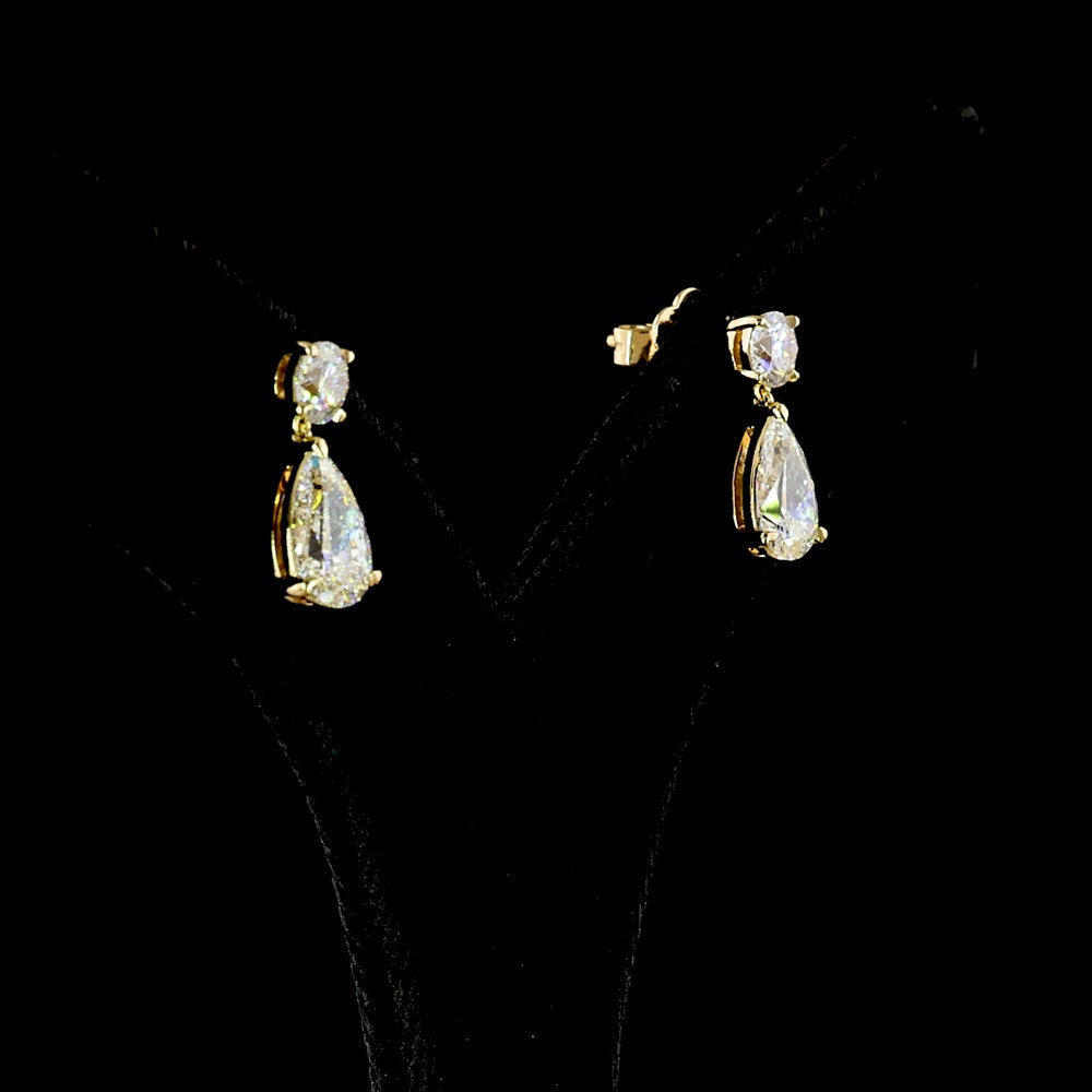 14K Yellow Gold Pear Shape Drop Earrings with Lab-Grown Diamonds - 2.9 Carat Total Weight (1.09 Carats & 1.05 Carats Pear, 0.76 Carats Brilliant Cut) - Covaloro Fine Jewelry