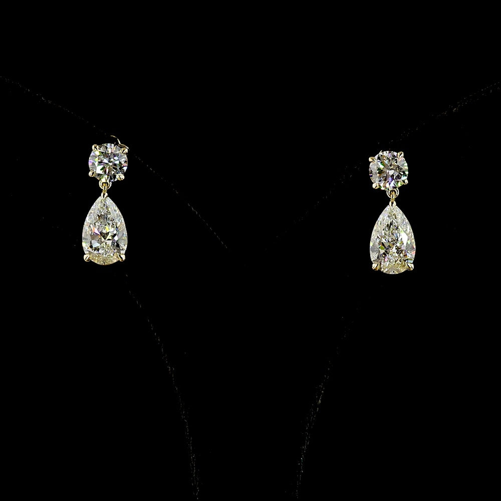 14K Yellow Gold Pear Shape Drop Earrings with Round and Pear Lab Diamonds - 4.91 Carats Total Diamond Weight - Covaloro Fine Jewelry