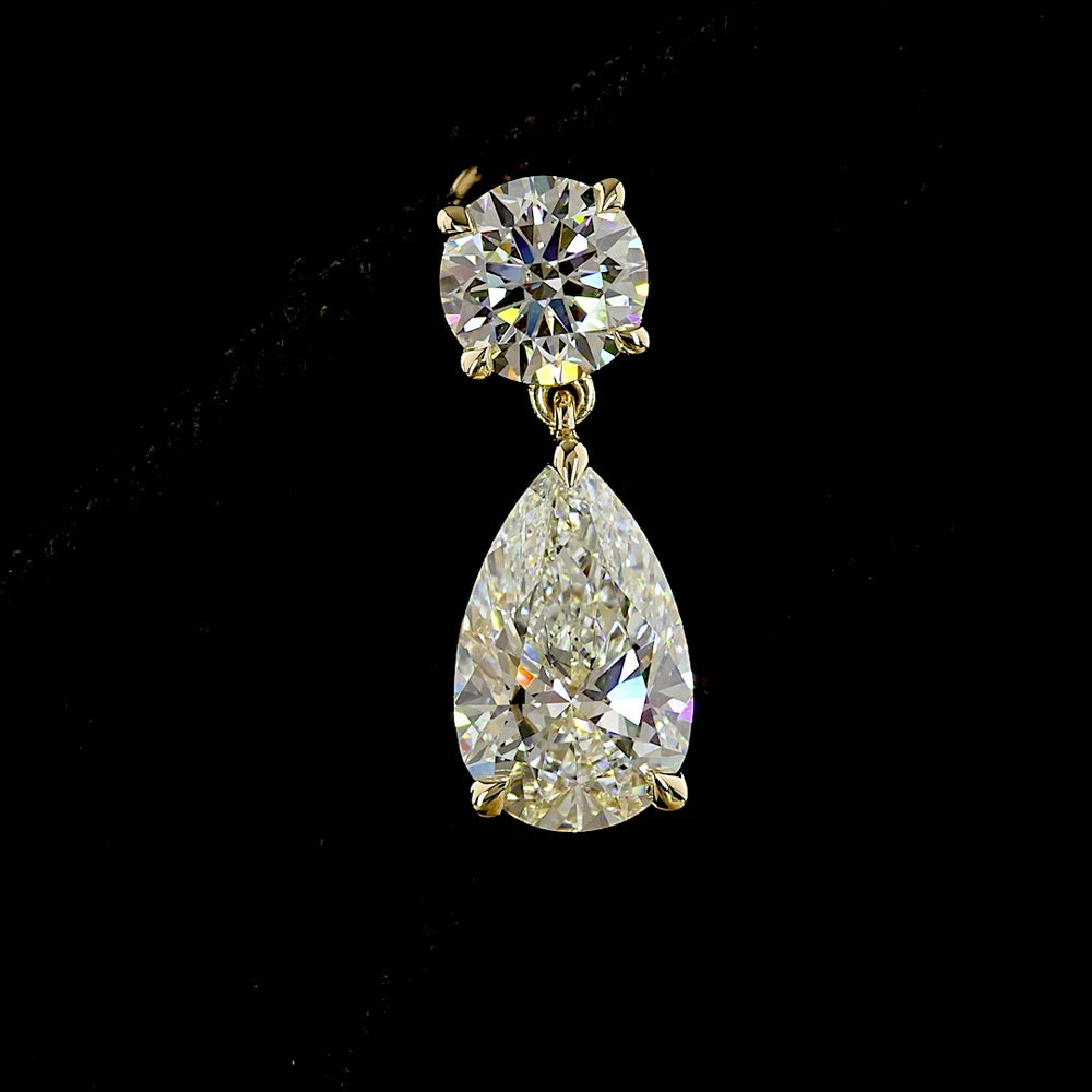 14K Yellow Gold Pear Shape Drop Earrings with Round and Pear Lab Diamonds - 4.91 Carats Total Diamond Weight - Covaloro Fine Jewelry