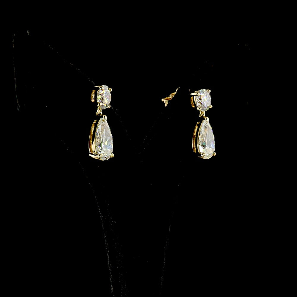 14K Yellow Gold Pear Shape Drop Earrings with Round and Pear Lab Diamonds - 4.91 Carats Total Diamond Weight - Covaloro Fine Jewelry