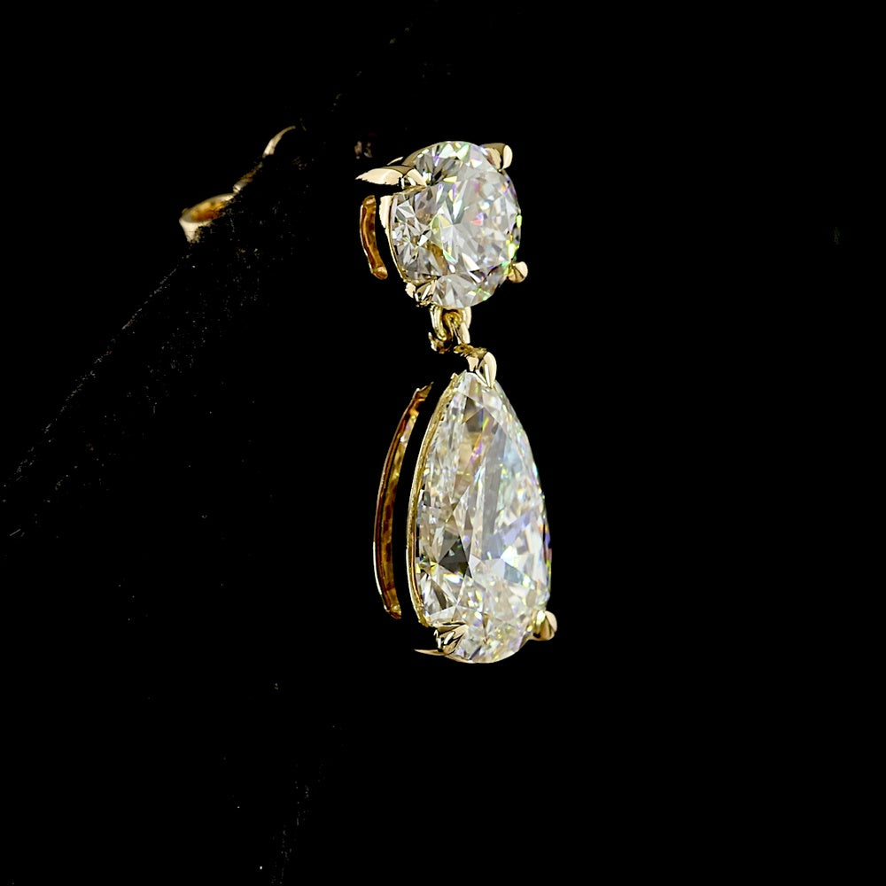 14K Yellow Gold Pear Shape Drop Earrings with Round and Pear Lab Diamonds - 4.91 Carats Total Diamond Weight - Covaloro Fine Jewelry