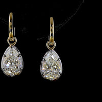 14K Yellow Gold Pear-Shape Hanging Drop Earrings with 4.03 Carat Total Weight Lab-Grown E-F VS1 Diamonds (2.03 Carats and 2.00 Carats Stones) - Covaloro Fine Jewelry