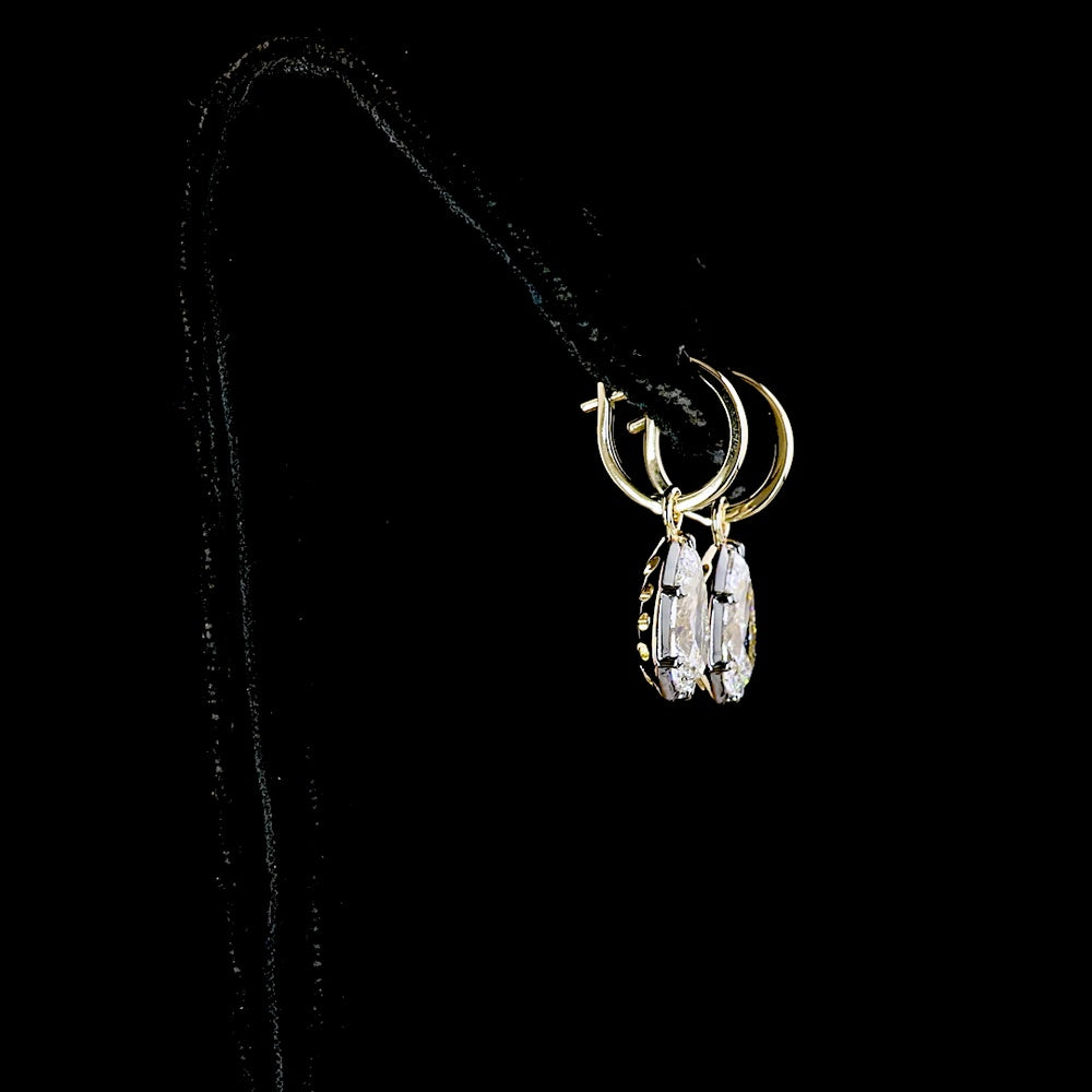 14K Yellow Gold Pear-Shape Hanging Drop Earrings with 4.03 Carat Total Weight Lab-Grown E-F VS1 Diamonds (2.03 Carats and 2.00 Carats Stones) - Covaloro Fine Jewelry