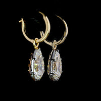 14K Yellow Gold Pear-Shape Hanging Drop Earrings with 4.03 Carat Total Weight Lab-Grown E-F VS1 Diamonds (2.03 Carats and 2.00 Carats Stones) - Covaloro Fine Jewelry