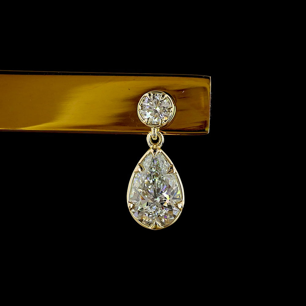 14K Yellow Gold Pear Shape Hanging Drop Earrings with Lab Grown Diamonds - 1.97 Carats Total Diamond Weight - Covaloro Fine Jewelry