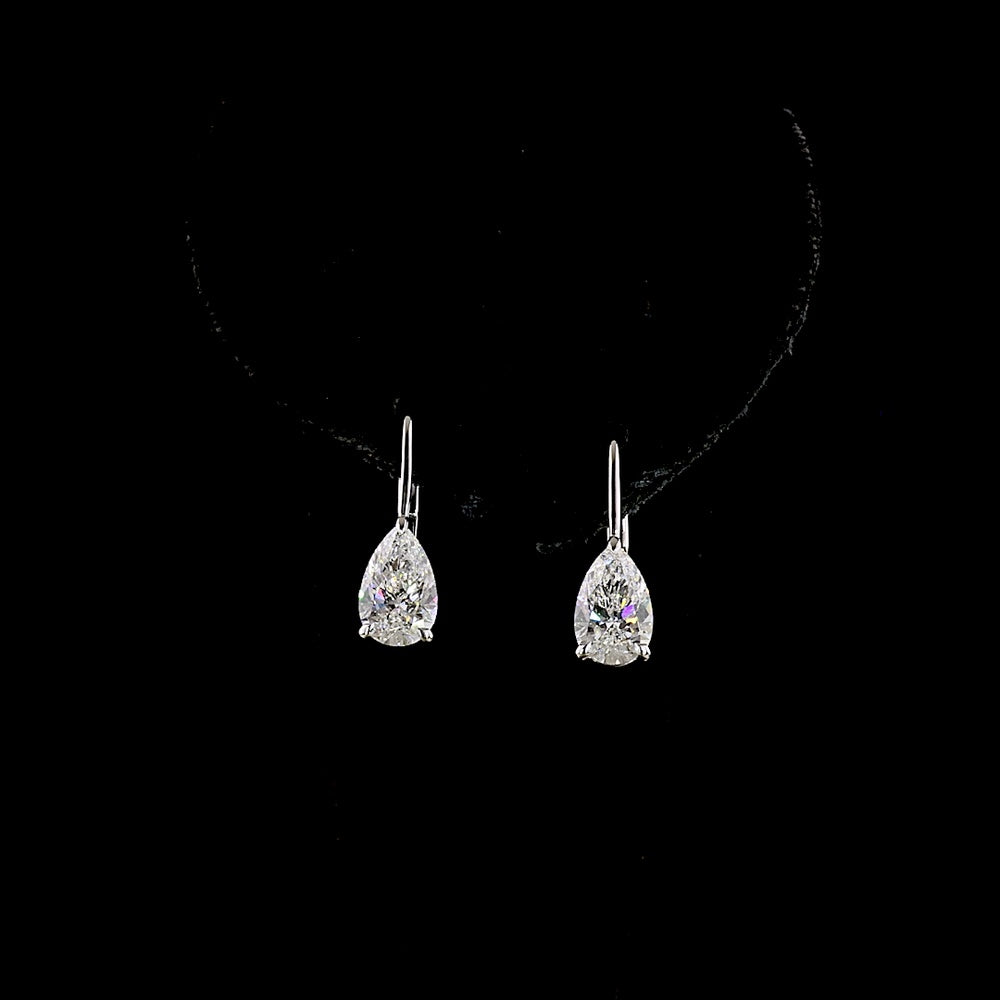 14K Yellow Gold Pear Shape Hanging Drop Earrings with Lab-Grown Diamonds - 4.20 Total Carat Weight (2.06 Carat Center Stones) - Covaloro Fine Jewelry
