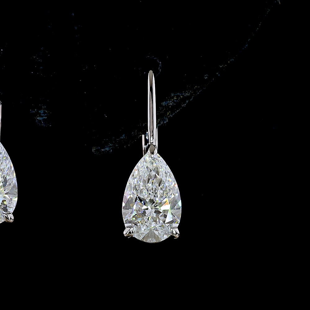 14K Yellow Gold Pear Shape Hanging Drop Earrings with Lab-Grown Diamonds - 4.20 Total Carat Weight (2.06 Carat Center Stones) - Covaloro Fine Jewelry
