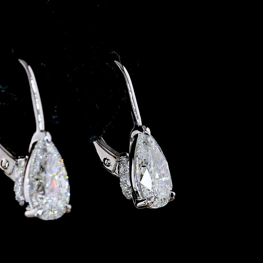 14K Yellow Gold Pear Shape Hanging Drop Earrings with Lab-Grown Diamonds - 4.20 Total Carat Weight (2.06 Carat Center Stones) - Covaloro Fine Jewelry
