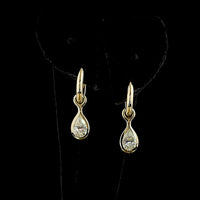 14K Yellow Gold Pear Shape Hanging Earrings with Bezel Set Lab Diamonds - 1.56 Carat Total Diamond Weight, E-F Color VS Clarity - Covaloro Fine Jewelry