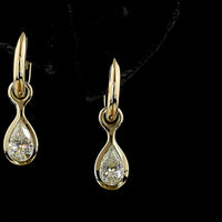 14K Yellow Gold Pear Shape Hanging Earrings with Bezel Set Lab Diamonds - 1.56 Carat Total Diamond Weight, E-F Color VS Clarity - Covaloro Fine Jewelry