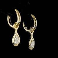 14K Yellow Gold Pear Shape Hanging Earrings with Bezel Set Lab Diamonds - 1.56 Carat Total Diamond Weight, E-F Color VS Clarity - Covaloro Fine Jewelry