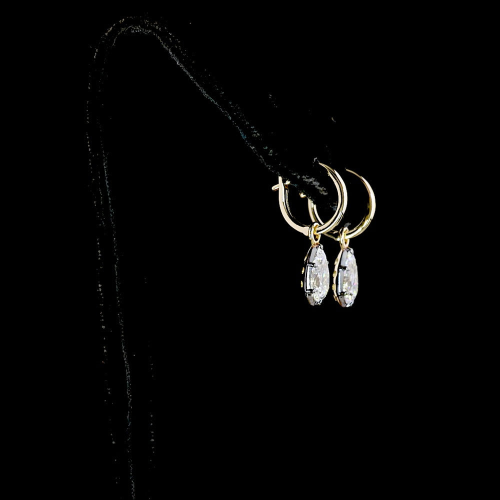14K Yellow Gold Pear Shape Hanging Earrings with Lab-Grown D VS1 and E VS1 Diamonds - 2.04 Carats Total Diamond Weight - Covaloro Fine Jewelry