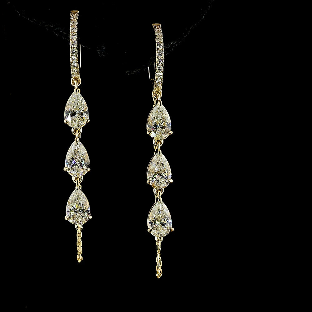14K Yellow Gold Pear-Shape Hanging Earrings with Lab-Grown Diamonds - 3.09 Carats Total Diamond Weight - Covaloro Fine Jewelry