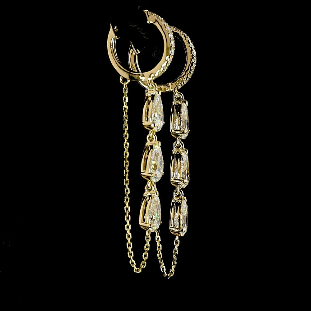 14K Yellow Gold Pear-Shape Hanging Earrings with Lab-Grown Diamonds - 3.09 Carats Total Diamond Weight - Covaloro Fine Jewelry