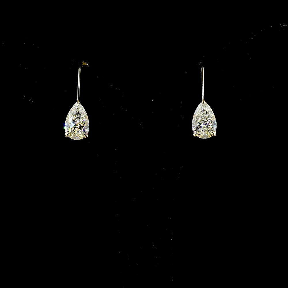 14K Yellow Gold Pear Shape Hanging Earrings with Lab-Grown F VS1 Diamonds - 5.05 Total Carat Weight - Covaloro Fine Jewelry
