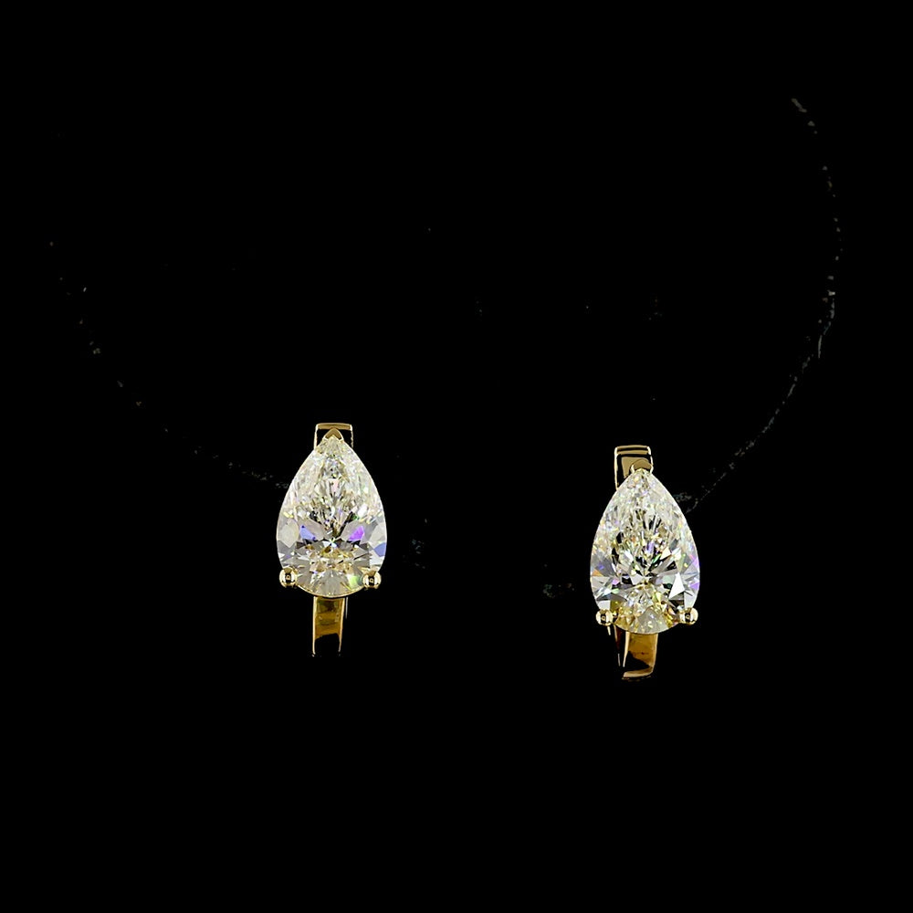 14K Yellow Gold Pear Shape Huggie Earrings with Lab Grown Diamonds - 3.00 Carats Total Diamond Weight - Covaloro Fine Jewelry