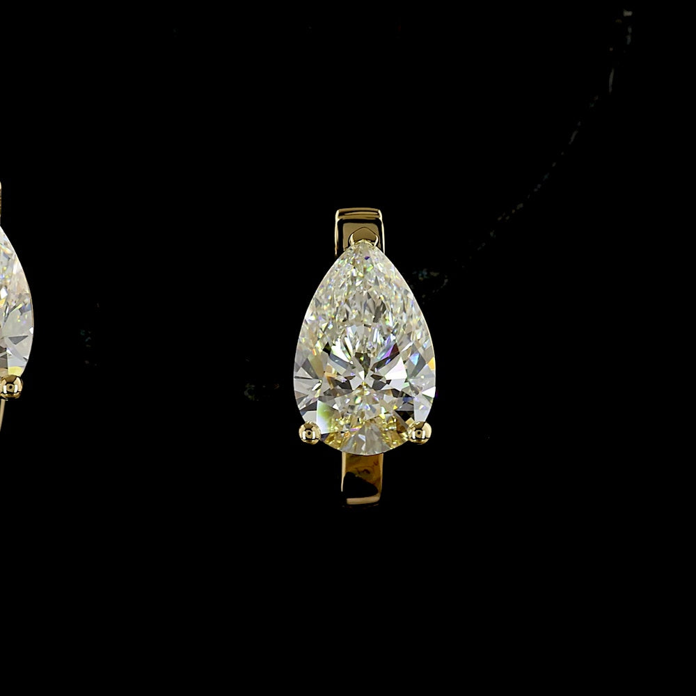 14K Yellow Gold Pear Shape Huggie Earrings with Lab Grown Diamonds - 3.00 Carats Total Diamond Weight - Covaloro Fine Jewelry
