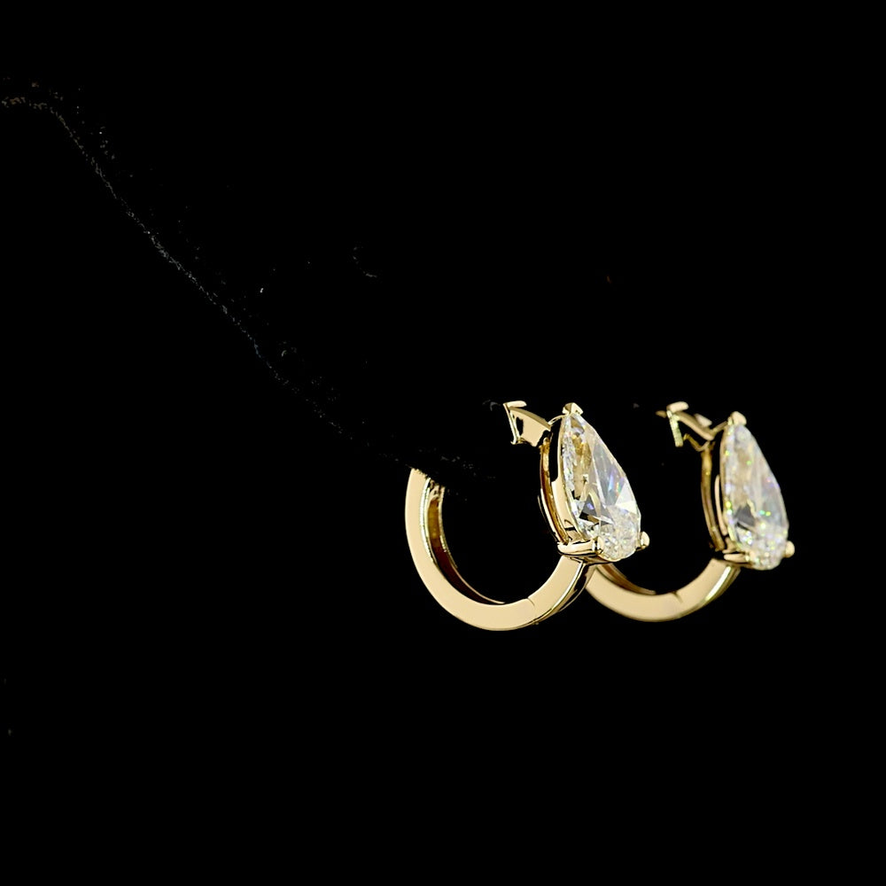 14K Yellow Gold Pear Shape Huggie Earrings with Lab Grown Diamonds - 3.00 Carats Total Diamond Weight - Covaloro Fine Jewelry