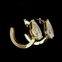 14K Yellow Gold Pear Shape Huggie Earrings with Lab Grown Diamonds - 3.00 Carats Total Diamond Weight - Covaloro Fine Jewelry