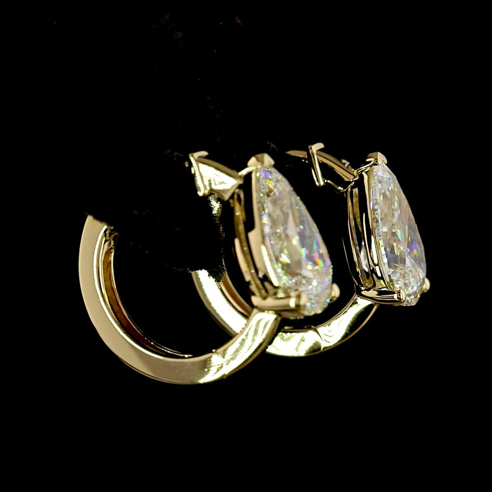 14K Yellow Gold Pear Shape Huggie Earrings with Lab Grown Diamonds - 3.00 Carats Total Diamond Weight - Covaloro Fine Jewelry